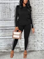 Women's 2 Piece Classic Striped Outfits Full Sleeve Lounge Long Sweatpants Jogge... - Image 3
