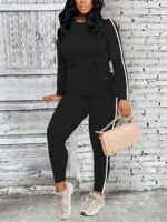 Women's 2 Piece Classic Striped Outfits Full Sleeve Lounge Long Sweatpants Jogge... - Image 4