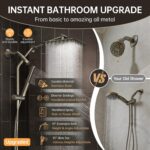 Veken All Metal 10" Luxurious Brushed Nickel Rain Shower Head with Handheld | Du... - Image 7