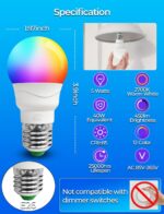 ILC RGB LED Light Bulb, Color Changing Light Bulb, 40W Equivalent, 450LM, 2700K ... - Image 3