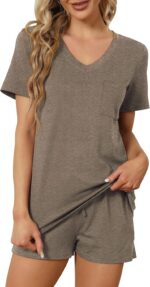 RUBZOOF Women's Short Sleeve Pajama Sets with Pockets Casual V Neck 2 Piece Loun... - Image 4