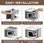 Cat Houses for Indoor Cats, Covered Cave Bed with Scratch Pad and Fluffy Ball, F... - Image 7