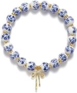 1PC Beaded Bow Charm Bracelet for Women, Porcelain Bead Jewelry Ancessoires, Blu... - Image 2