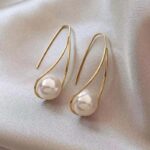 1Pair Twisted Pearl Earrings, Gold Tone, Fashion Jewelry for Women, Elegant Drop... - Image 2