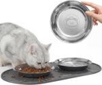 3-Pack Cat Bowls with Food Mat,6.3 Inches Stainless Steel Cat Food Bowl,Wide Tap... - Image 2