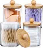 4 Pack Qtip Holder Dispenser with Bamboo Lids - 10 oz Clear Plastic Apothecary J... - Image 2