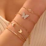 5 PCS Gold Bow Bracelets Set for Women, Elegant Butterfly and Pearl Accented Lay... - Image 2