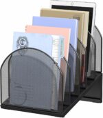 5-Section Desk File Organizer Metal Mesh Folder Organizer, Black | Desk Organize... - Image 2