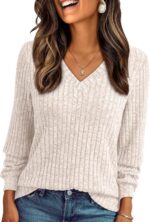 AUTOMET Womens V Neck Long Sleeve Shirts Fall Tops 2026 Lightweight Sweater | Dr... - Image 2