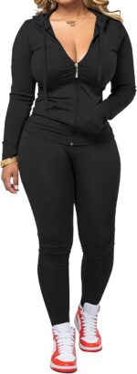 AUXDIO Women 2 Piece Outfits Casual Workout Sets Bodycon Tracksuit Zip Up Long S... - Image 2