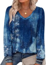 Alaroo Womens Long Sleeve Shirts Pleated V Neck Curved Hem Fall Winter Tunic Top... - Image 2