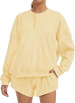 AnotherChill Women's Oversized Waffle Knit Lounge Set Long Sleeve Sweatshirt and... - Image 2