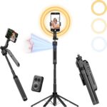 Auto Face Tracking Self Stick Tripod for iPhone with 10" Ring Light Hands-Free 3... - Image 2