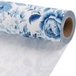 BIOBROWN Floral Wrapping Paper Roll - 17 Inch X 33 Feet (47 sq. ft. ttl.) Blue W... - Image 2