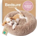 Bedsure Calming Small Dog Bed Donut Washable Cat＆Puppy Bed,23 inches Camel | Flu... - Image 2