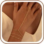 CHESKY 14K Gold Plated Hand Chain Bracelets for Women Set - Dainty Finger Ring B... - Image 2