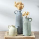 Ceramic Vase Set of 3 | Neutral Vase Home Decor with Handle | Pottery Modern Far... - Image 2