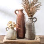 Ceramic Vases Set of 3, Neutral Rustic Farmhouse Vase with Handle, Decorative Fl... - Image 2