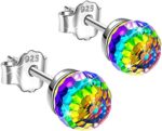 Colorful Full Diamond Stud Earrings Sparkling Heart/Round Cut Birthstone Anniver... - Image 2