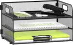 DALTACK 3 Tier Paper Organizer with Handle, Mesh Metal Desk Organizer with Slidi... - Image 2