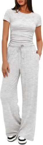 Darong Womens 2 Piece Matching Outfits Short Sleeve Summer Lounge Set - Image 2