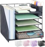 Desk Organizer with Drawer and Pen Holder, 5-Tier Paper Letter Tray Organizer wi... - Image 2