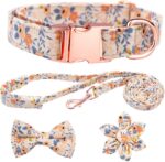 Dog Collar and Leash Set Girls Adjustable Puppy Collars with Floral Bow Tie for ... - Image 2