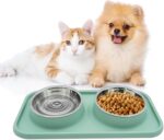 Double Dog Food Bowls Stainless Steel with No Spill Non Skid Silicone Mat Remova... - Image 2
