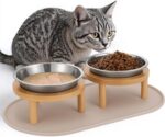 Elevated Cat Bowls with Food Mat,6.3 Inches Shallow Raised Bowls Whisker Friendl... - Image 2