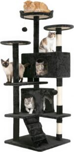 FDW | 54" Cat Tree Tower | Dark Gray | Multi-Level Indoor Activity Center with S... - Image 2
