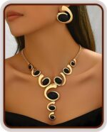 Gold Jewelry Set, Silver Black Boho Western Chunky Vintage Pendant Necklace Stac... - Image 2