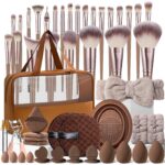 HGHDBT 55Pcs Brown Makeup Brushes Set Professional Makeup Kit Multi-functional M... - Image 2