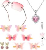JATEBI Pink Butterfly Y2K Accessories Set for Women Y2K Jewelry Rimless Rectangl... - Image 2