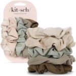 Kitsch Scrunchies for Women - Moss Green, 5 Pcs | No Crease Hair Ties for Girls ... - Image 2