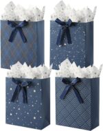 KomoLeay 4 Pack 9" Medium Size Gift Bags Assorted Premium Blue Gift Bags with Ti... - Image 2