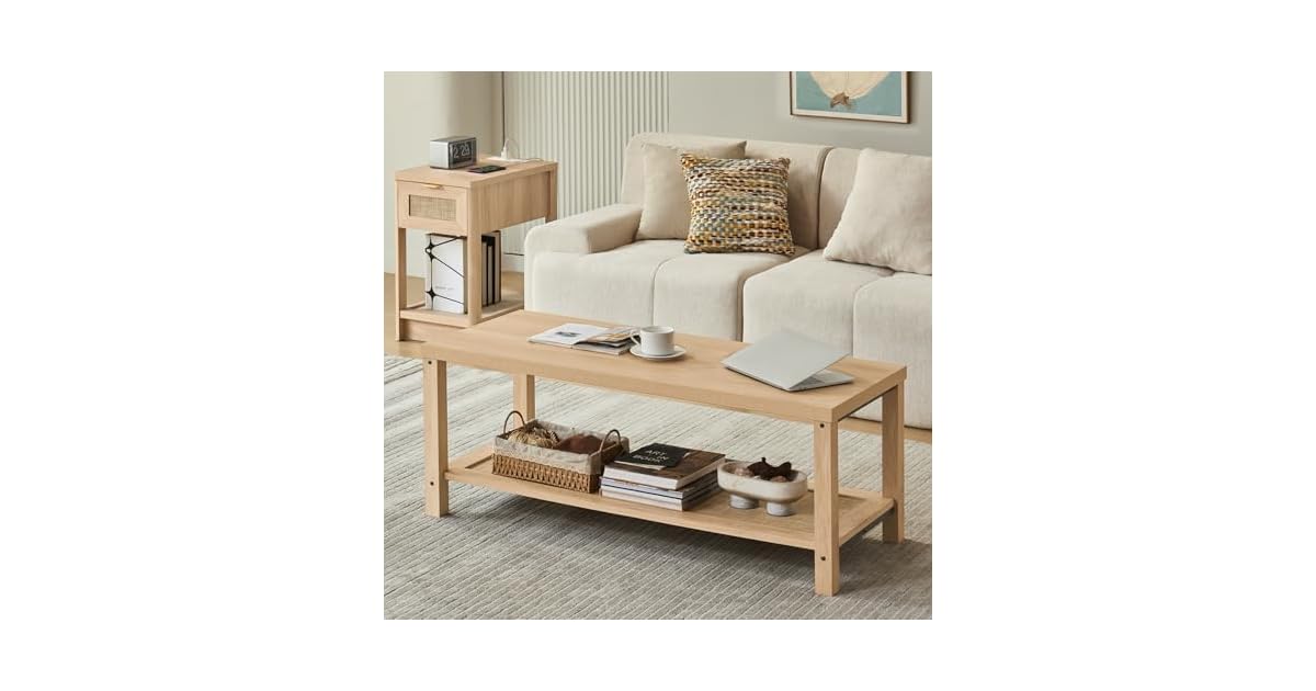 Lerliuo Boho Rattan Coffee Table with Storage Shelf only $39.99