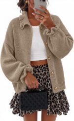 MEROKEETY Women's Fall Trendy Chunky Knit Cardigan Casual Ruffle Sweaters | Butt... - Image 2