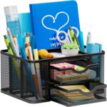 Marbrasse Mesh Desk Organizer, Pen Organizer with 2 Drawer, Multi-Functional Pen... - Image 2