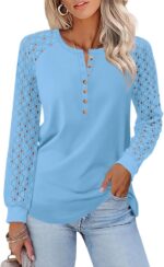 Minetom Women's Lace Long Sleeve Tops Henley Shirts Casual Blouses T Shirts Fall... - Image 2