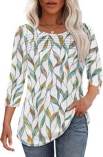 OFEEFAN Womens Tops 3/4 Length Sleeve Blouses Dressy Casual Spring Summer Fall O... - Image 2