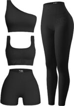 OIERD 4 Piece Workout Sets For Women Ribbed Leggings Clothes Yoga Sets Active We... - Image 2