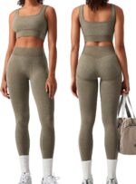 OLCHEE Womens Workout Sets 2 Piece Seamless Square Neck Sports Bra Padded Butt L... - Image 2