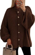 PRETTYGARDEN Women's Winter Button Down Cardigan Sweaters Mock Neck Lantern Long... - Image 2