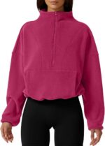 QINSEN Women Half Zip Fleece Sweatshirt Mock Neck Long Sleeve Winter Cozy Sherpa... - Image 2