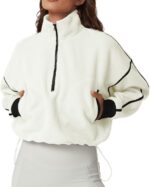 QINSEN Women's Half Zip Fleece Short Pullover Sweatshirt Winter Long Sleeve Cozy... - Image 2