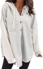 SHEWIN Women Oversized Hooded Sweatshirt Loose Fit Casual Button Hoodies with Po... - Image 2