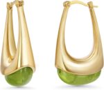 SNGIA Long Oval Chunky Dangle 18K gold plated Hoops with Colored Resin Gemstone ... - Image 2