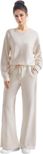 SUUKSESS Women Modal Fall 2 piece outfits Oversized Sweatshirt Wide Leg Pants - Image 2