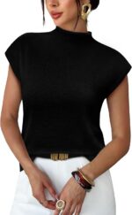 Sampeel Womens Short Sleeve Sweater Mock Neck Summer Top Dressy Casual Basic Kni... - Image 2
