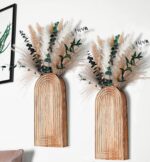 Set of 2 Wooden Vases with Pampas Grass and Eucalyptus – Boho Decor for Living R... - Image 2